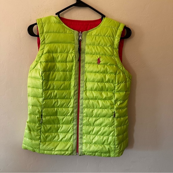 Polo Golf Ralph Lauren Women Reversible Puffer Quilted Vest Pink & Green - Picture 7 of 8